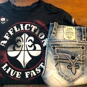 Rock Revival Exclusive Mens Jean W/ Affliction Short Sleeve Shirt